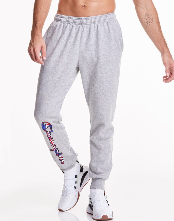 Pantaloni Jogging Champion Powerblend Fleece Liquid Filled Script Logo Barbati Gri - Romania QSBCIFM